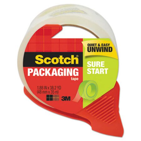 Scotch® Sure Start Packaging Tape with Dispenser, 3" Core, 1.88" x 38.2 yds, Clear - Roll of 1 - MMM-3450SRD-RL