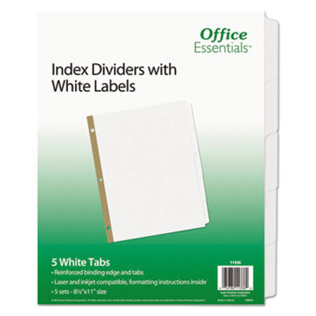Office Essentials™ Index Dividers with White Labels, 5-Tab, 11 x 8.5, White, 5 Sets - Pack of 1 - AVE-11336-PK