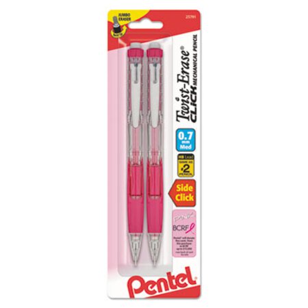 Pentel® Twist-Erase CLICK Mechanical Pencil, 0.7 mm, HB (#2.5), Black Lead, Pink Barrel, 2/Pack - Pack of 1 - PEN-PD277TBP2PBC-PK