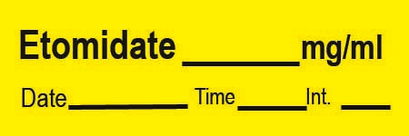 Precision Dynamics Drug Label Timemed Anesthesia Label Etomidate___mg/mL____Date___Time___Ing. Yellow 1/2 X 1 Inch - Roll of 1 - AN-51-RL