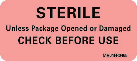 Precision Dynamics Pre-Printed Label MedVision® Advisory Label Red Sterile Unless Package Opened Or Damaged Check Before Use Black Alert Label 1 X 2-1/4 Inch - Roll of 1 - MV04FR0465-RL