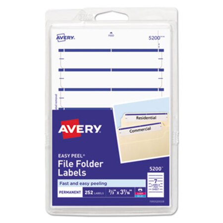 Avery® Printable 4" x 6" - Permanent File Folder Labels, 0.69 x 3.44, White, 7/Sheet, 36 Sheets/Pack, (5200) - Pack of 1 - AVE-05200-PK