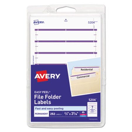 Avery® Printable 4" x 6" - Permanent File Folder Labels, 0.69 x 3.44, White, 7/Sheet, 36 Sheets/Pack, (5204) - Pack of 1 - AVE-05204-PK