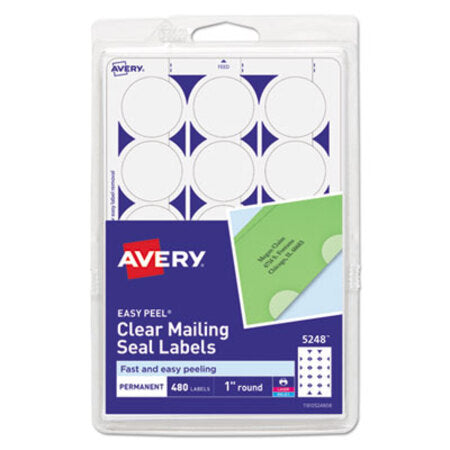 Avery® Printable Mailing Seals, 1" dia, Clear, 15/Sheet, 32 Sheets/Pack, (5248) - Pack of 1 - AVE-05248-PK