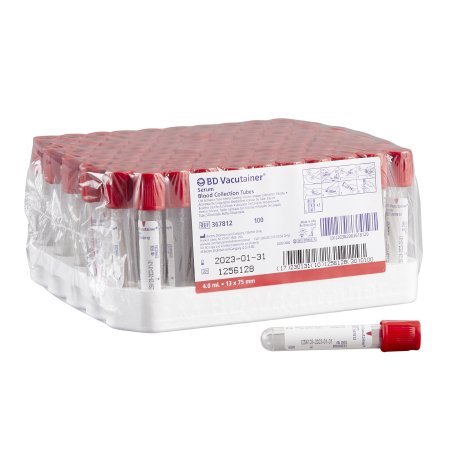 BD BD Vacutainer® Venous Blood Collection Tube Serum Tube Clot Activator Additive 13 X 75 mm 4 mL Red BD Hemogard™ Closure Plastic Tube - Box of 100 - 367812-BX