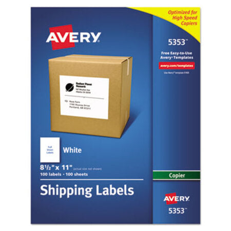 Avery® Copier Mailing Labels, Copiers, 8.5 x 11, White, 100/Box - Box of 1 - AVE-5353-BX