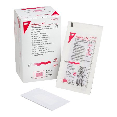 3M Adhesive Dressing 3M™ Medipore™ 2-3/8 X 4 Inch Soft Cloth Rectangle White Sterile - Case of 200 - 3564-CS