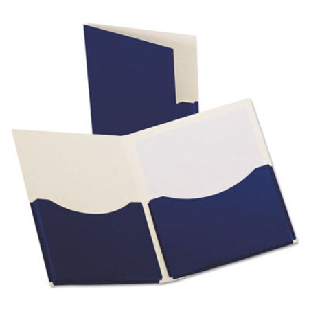 Oxford™ Double Stuff Gusseted 2-Pocket Laminated Paper Folder, 200-Sheet Capacity, 11 x 8.5, Navy, 20/Box - Box of 1 - OXF-54443-BX