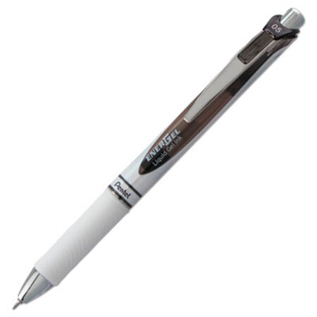 Pentel® EnerGel RTX Gel Pen, Retractable, Fine 0.5 mm Needle Tip, Black Ink, White/Black Barrel - Each - PEN-BLN75PWA-EA