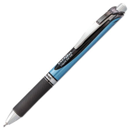 Pentel® EnerGel RTX Gel Pen, Retractable, Medium 0.7 mm Needle Tip, Black Ink, Black/Gray Barrel - Each - PEN-BLN77A-EA