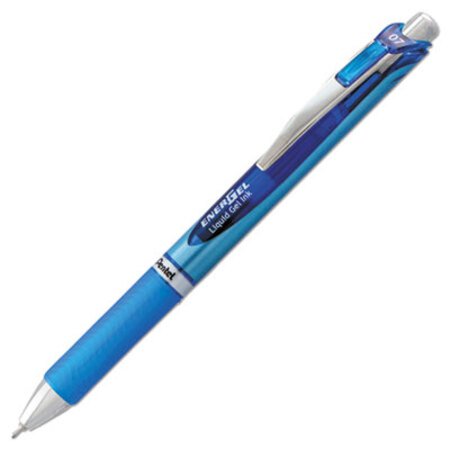 Pentel® EnerGel RTX Gel Pen, Retractable, Medium 0.7 mm Needle Tip, Blue Ink, Blue/Gray Barrel - Each - PEN-BLN77C-EA