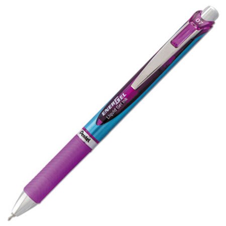 Pentel® EnerGel RTX Gel Pen, Retractable, Medium 0.7 mm Needle Tip, Violet Ink, Violet/Gray Barrel - Each - PEN-BLN77V-EA
