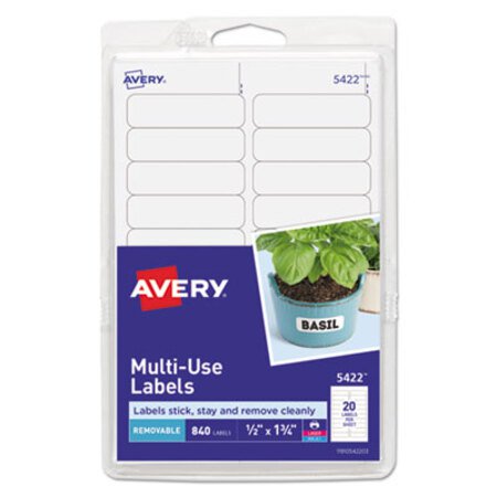 Avery® Removable Multi-Use Labels, Inkjet/Laser Printers, 0.5 x 1.75, White, 20/Sheet, 42 Sheets/Pack, (5422) - Pack of 1 - AVE-05422-PK