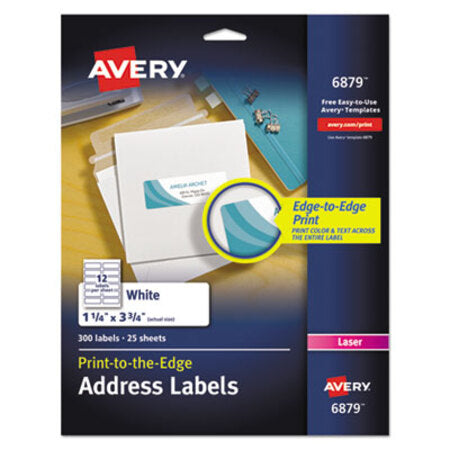 Avery® Vibrant Laser Color-Print Labels w/ Sure Feed, 1.25 x 3.75, White, 300/Pack - Pack of 1 - AVE-6879-PK