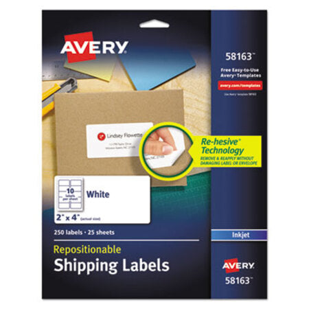 Avery® Repositionable Address Labels w/Sure Feed, Inkjet/Laser, 2 x 4, White, 250/Box - Box of 1 - AVE-58163-BX