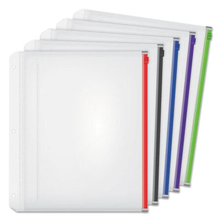 Cardinal® Expanding Zipper Binder Pocket, 8.5 x 11, Assorted Colors, 5/Pack - Pack of 1 - CRD-14650-PK