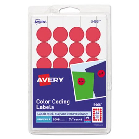 Avery® Printable Self-Adhesive Removable Color-Coding Labels, 0.75" dia, Red, 24/Sheet, 42 Sheets/Pack, (5466) - Pack of 1 - AVE-05466-PK