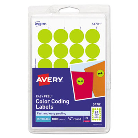 Avery® Printable Self-Adhesive Removable Color-Coding Labels, 0.75" dia, Neon Yellow, 24/Sheet, 42 Sheets/Pack, (5470) - Pack of 1 - AVE-05470-PK