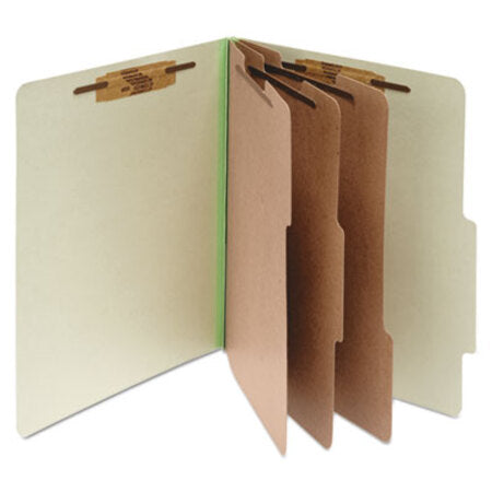 ACCO Pressboard Classification Folders, 4" Expansion, 3 Dividers, 8 Fasteners, Letter Size, Leaf Green Exterior, 10/Box - Box of 1 - ACC-15048-BX