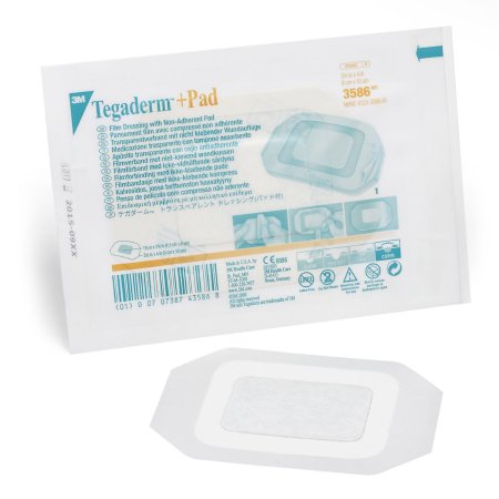 3M Transparent Film Dressing with Pad 3M™ Tegaderm™ +Pad 3-1/2 X 4 Inch Frame Style Delivery Rectangle Sterile - Case of 100 - 3586-CS