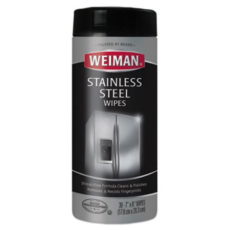 WEIMAN® Stainless Steel Wipes, 1-Ply, 7 x 8, White, 30/Canister - Each - WMN-92-EA
