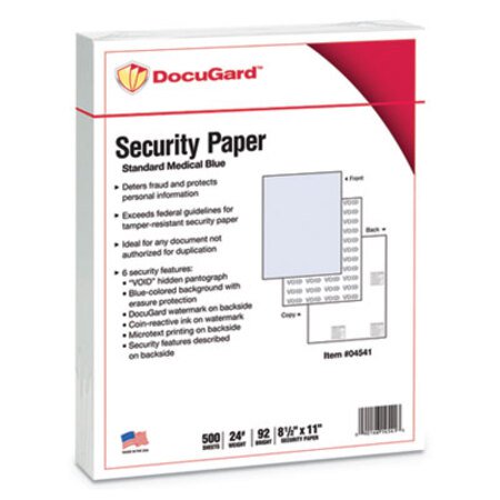 DocuGard™ Medical Security Papers, 24 lb Bond Weight, 8.5 x 11, Blue, 500/Ream - RM/1 - PRB-04541-RM