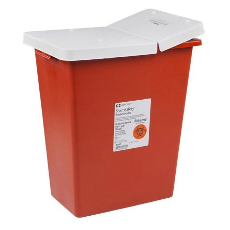 Cardinal Sharps Container SharpSafety™ Red Base 18-3/4 H X 18-1/4 W X 12-3/4 D Inch Vertical Entry 12 Gallon - Case of 10 - 8933-CS
