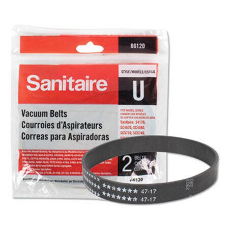 Sanitaire® Replacement Belt for Upright Vacuum Cleaner, Flat U Style, 2/Pack - Pack of 2 - EUR-66120-PK