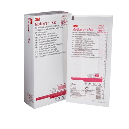 3M Adhesive Dressing 3M™ Medipore™ 3-1/2 X 8 Inch Soft Cloth Rectangle White Sterile - Each - 3570-EA
