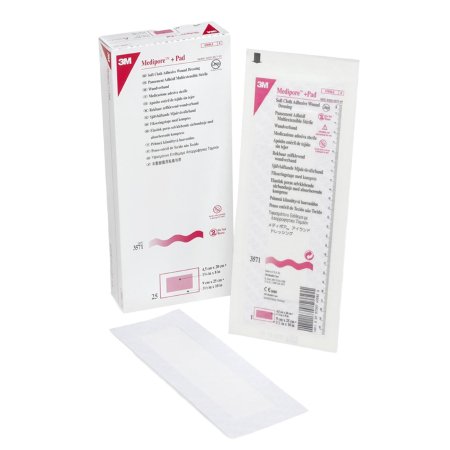 3M Adhesive Dressing 3M™ Medipore™ 3-1/2 X 10 Inch Soft Cloth Rectangle White Sterile - Each - 3571-EA