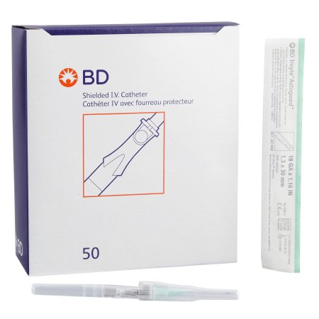 BD Peripheral IV Catheter Insyte™ Autoguard™ 18 Gauge 1.16 Inch Retracting Safety Needle - Case of 200 - 381444-CS