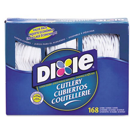 Dixie® Combo Pack, Tray with White Plastic Utensils, 56 Forks, 56 Knives, 56 Spoons - Box of 1 - DXE-CM168-BX