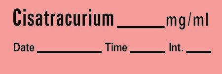 Precision Dynamics Drug Label Timemed Anesthesia Label Rocuronium_mg/mL Date_Time_Int_ Fluorescent Red 1/2 X 1-1/2 Inch - Roll of 1 - AN-161-RL