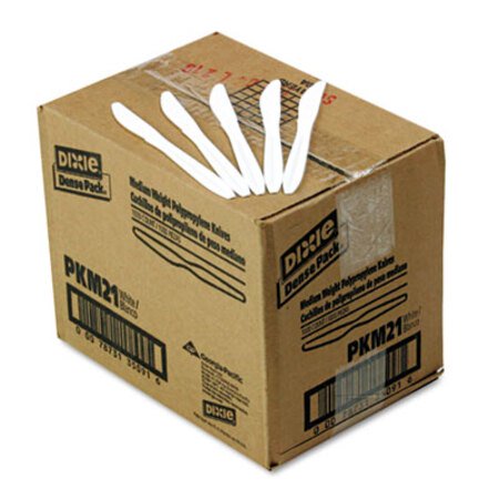 Dixie® Plastic Cutlery, Mediumweight Knives, White, 1,000/Carton - CT/1 - DXE-PKM21-CT