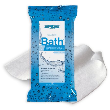 Sage Products Rinse-Free Bath Wipe Comfort Bath® Premium Heavyweight Soft Pack Water / Glycerin / Aloe / Vitamin E Scented 8 Count - Pack of 8 - 7900-PK