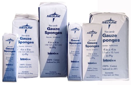 Medline Gauze Sponge 4 X 4 Inch 200 per Pack NonSterile 16-Ply Square - Case of 2000 - NON25416-CS