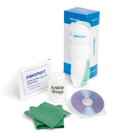 DJO Ankle Sprain Management Kit Ankle Sprain Care Kit™ Includes: Large Air-Stirrup* Ankle Brace for Left Ankle, Ankle Wrap, Cold Pack, Exercise Band, Instructional DVD and Booklet - Each - 02ALK-EA