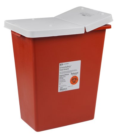 Cardinal Sharps Container SharpSafety™ Red Base 18-3/4 H X 18-1/4 W X 12-3/4 D Inch Vertical Entry 12 Gallon - Case of 10 - 8932-CS