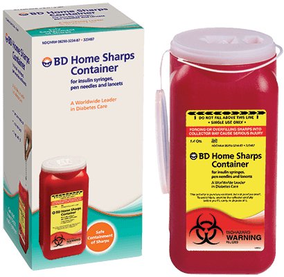 BD Mailback Sharps Container BD™ Home Sharps Disposal Red Base Vertical Entry 300 Pen Needles / Approximately 70 to 100 Insulin Syringes - Each - 323487-EA