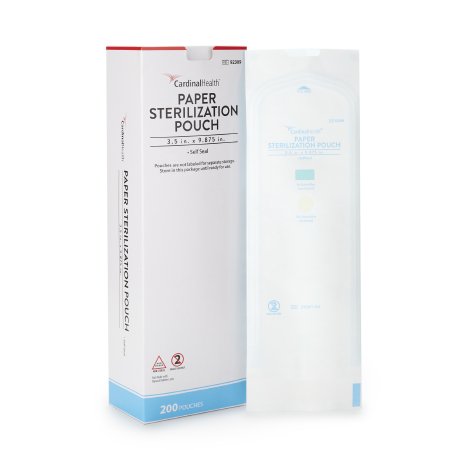 Cardinal Sterilization Pouch Ethylene Oxide (EO) Gas / Steam 3-1/2 X 9 Inch Transparent / White Self Seal Paper / Film - Case of 800 - 92309-CS