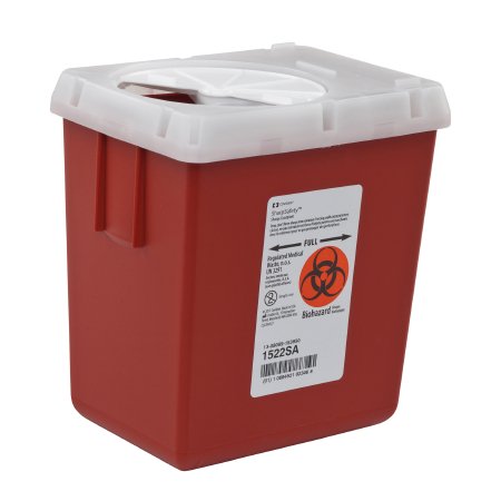 Cardinal Sharps Container AutoDrop™ Red Base 7-1/4 H X 6-1/2 W X 4-1/2 D Inch Vertical Entry 0.55 Gallon - Each - 1522SA-EA