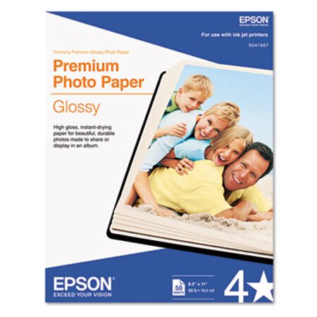 Epson® Premium Photo Paper, 10.4 mil, 8.5 x 11, High-Gloss White, 50/Pack - Pack of 1 - EPS-S041667-PK