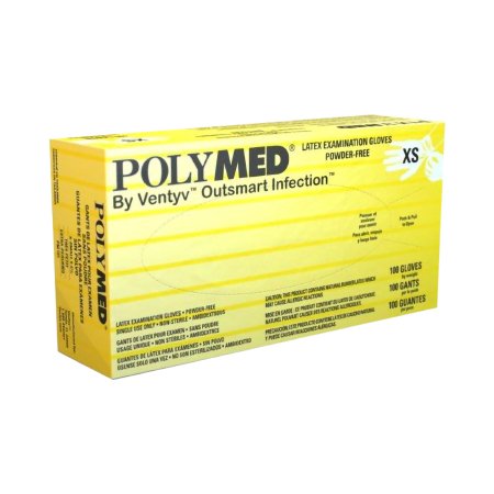 Ventyv Exam Glove Polymed® X-Small NonSterile Latex Standard Cuff Length Fully Textured Ivory Not Rated - Box of 100 - PM101-BX