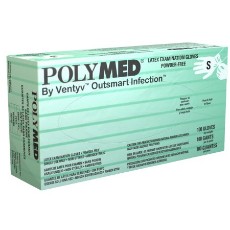Ventyv Exam Glove Polymed® Small NonSterile Latex Standard Cuff Length Fully Textured Ivory Not Rated - Box of 100 - PM102-BX