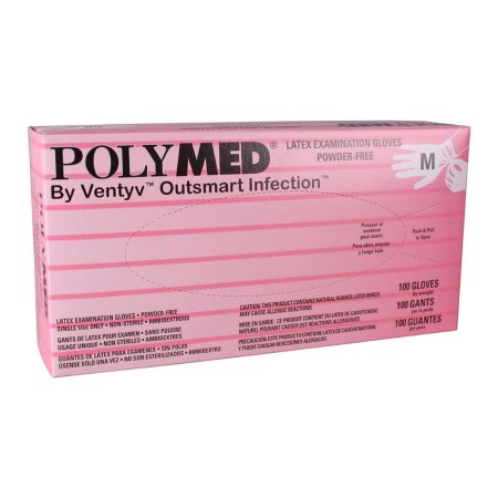 Ventyv Exam Glove Polymed® Medium NonSterile Latex Standard Cuff Length Fully Textured Ivory Not Rated - Box of 100 - PM103-BX