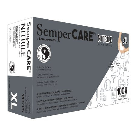 Sempermed USA Exam Glove SemperCare® Nitrile X-Large NonSterile Nitrile Standard Cuff Length Textured Fingertips Blue Chemo Tested - Case of 1000 - NIPFT105-CS