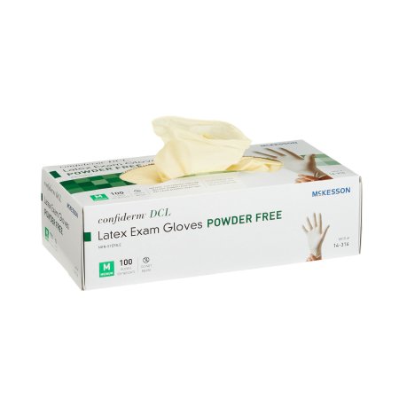 McKesson Exam Glove McKesson Confiderm® Medium NonSterile Latex Standard Cuff Length Smooth Ivory Not Rated - Case of 1000 - 14-316-CS