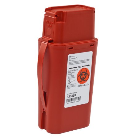 Cardinal Portable Sharps Container SharpSafety™ Red Base 8-3/4 H X 2-1/2 D X 4-1/2 W Inch Vertical Entry 0.25 Gallon - Case of 20 - 8303SA-CS