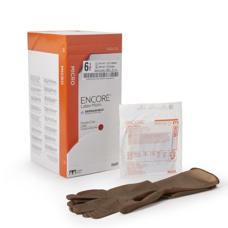Ansell Surgical Glove ENCORE® Latex Micro Size 6.5 Sterile Latex Standard Cuff Length Micro-Textured Brown Chemo Tested - Box of 50 - 5787002-BX