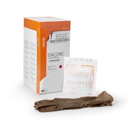 Ansell Surgical Glove ENCORE® Latex Micro Size 7 Sterile Latex Standard Cuff Length Micro-Textured Brown Chemo Tested - Case of 200 - 5787003-CS